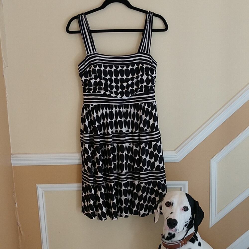Nine West Black/Ivory Striped & Ovals Dress